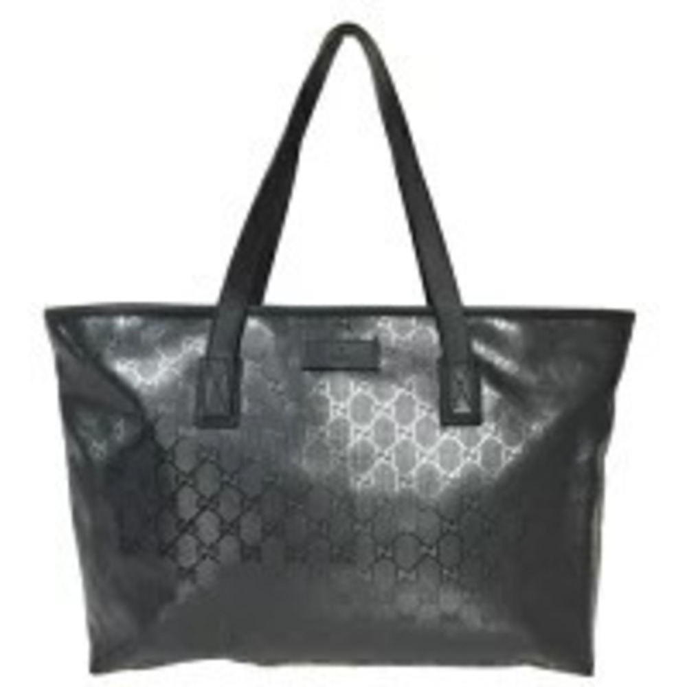 Gucci Imprime Shoulder Bag Tote GG Metallic Gray Leather